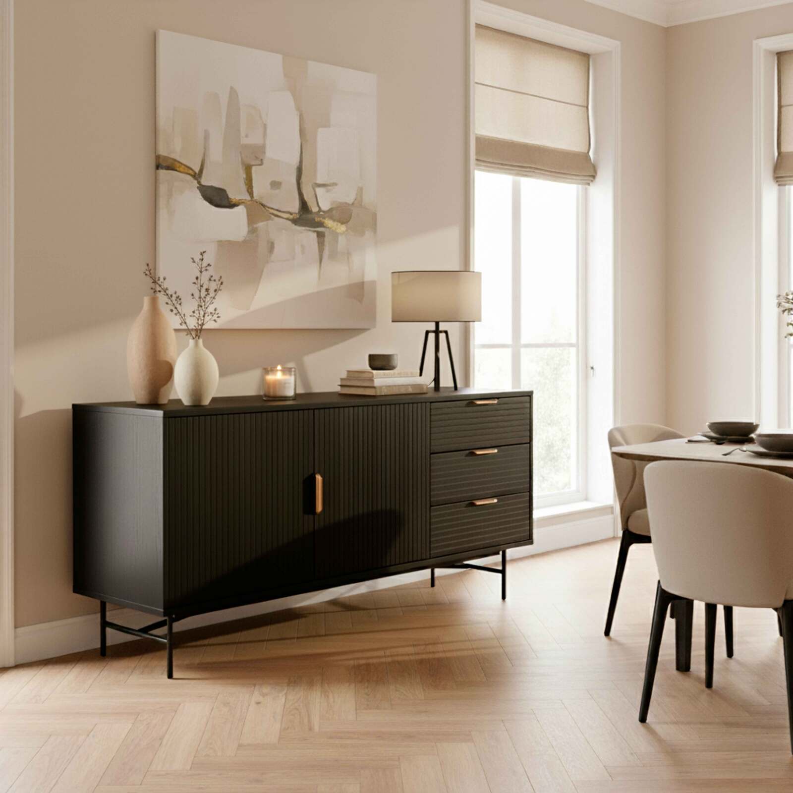 Aparador efecto madera 2 puertas 3 cajones 160 cm estilo boho