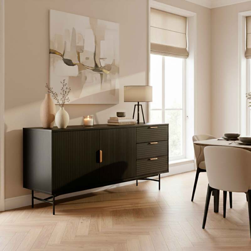 Aparador efecto madera 2 puertas 3 cajones 160 cm estilo boho