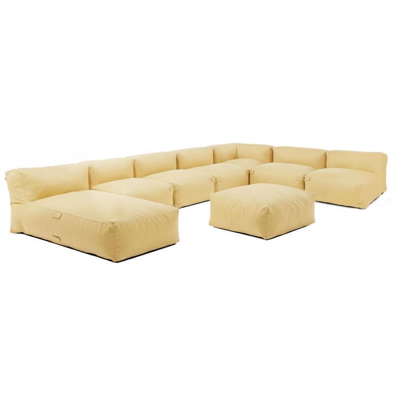 Sofá modular de exterior para 8 personas con 5 sillones, 1 sillón esquinero, 1 chaise longue y 1 puf
