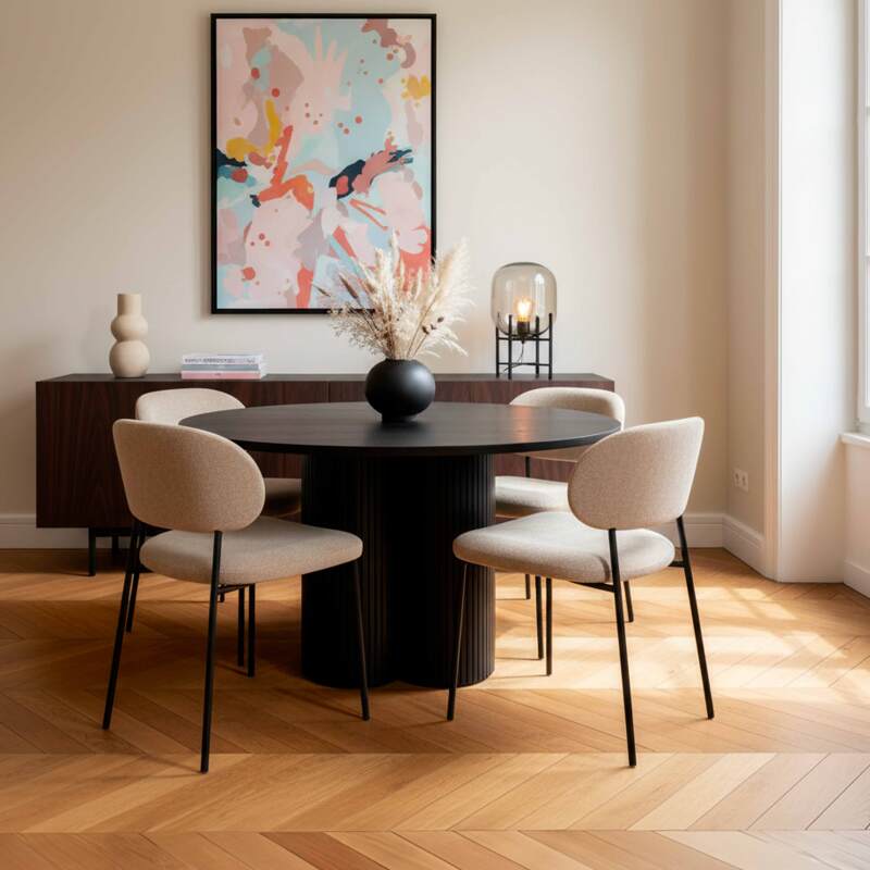 Mesa de comedor redonda efecto madera para 4 personas