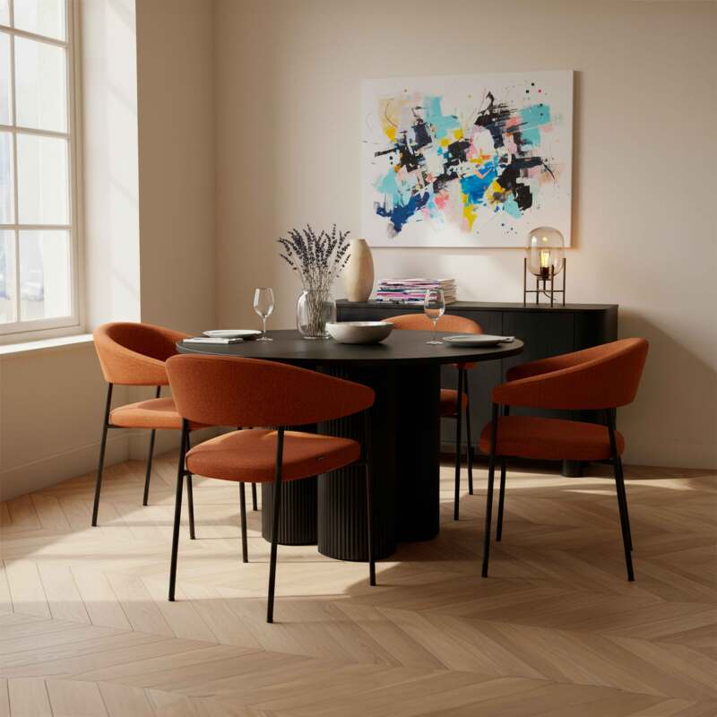 Mesa de comedor redonda efecto madera para 4 personas (7/8)