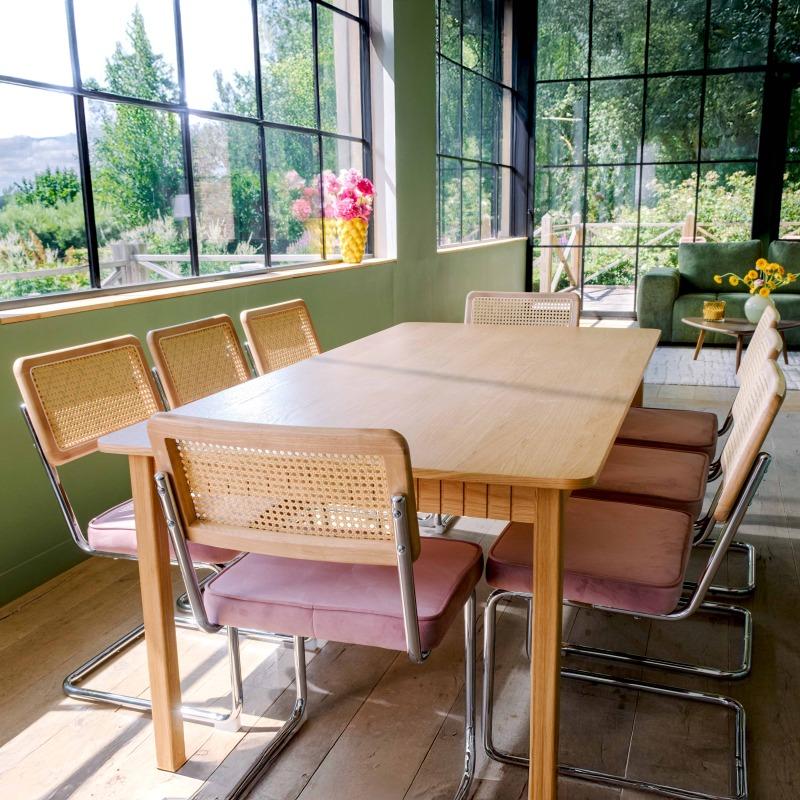 Mesa de comedor rectangular efecto madera de roble 10 personas