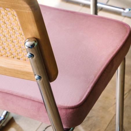 Sillas de terciopelo y metal con respaldo de tejido de enea - Lote de 2 (3/7)