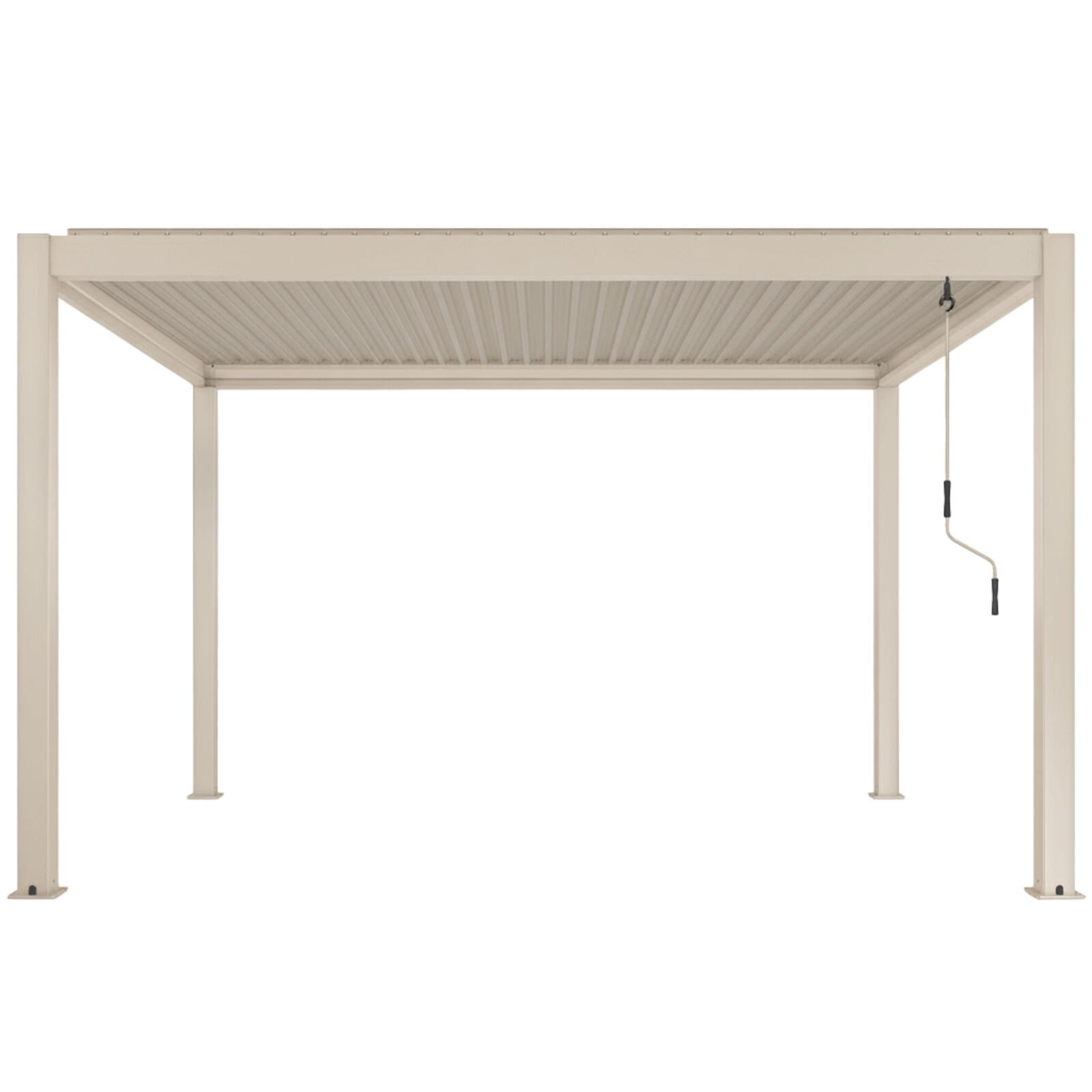 Pérgola bioclimática 4x3 m autoportante motorizada en aluminio crema con iluminación LED y con toldo