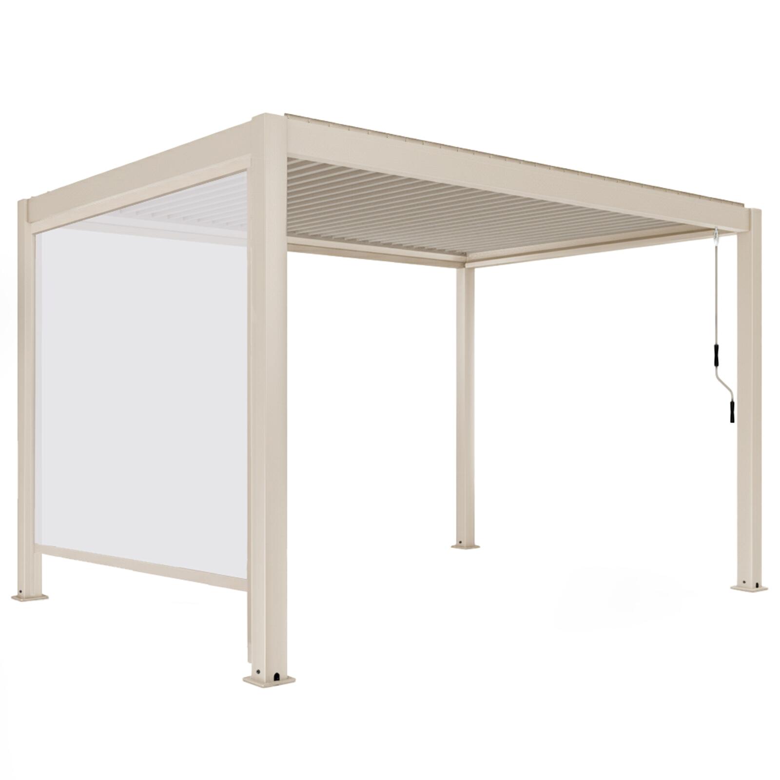 Pérgola bioclimática 4x3 m autoportante motorizada en aluminio crema con iluminación LED y con toldo