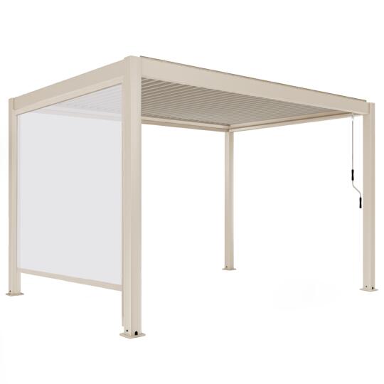 Pérgola bioclimática 4x3 m autoportante motorizada en aluminio crema con iluminación LED y con toldo | Oviala
