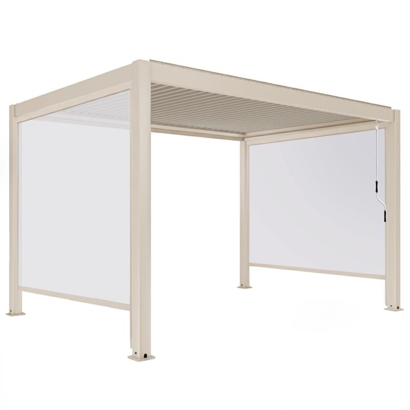 Pérgola bioclimática 4x3 m autoportante motorizada en aluminio crema con iluminación LED y con toldo