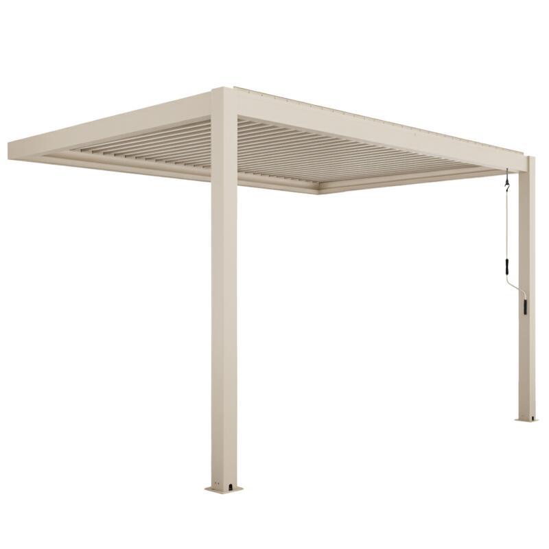Pérgola bioclimática 4x3 m adosada manual en aluminio crema con toldo