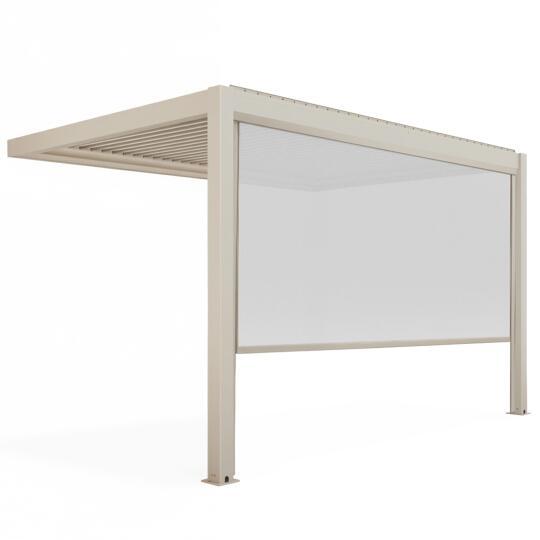 Pérgola bioclimática 4x3 m adosada manual en aluminio crema con toldo | Oviala