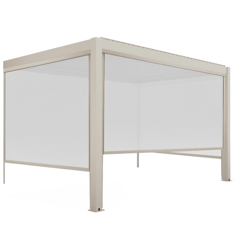 Pérgola bioclimática 4x3 m adosada manual en aluminio crema con toldo