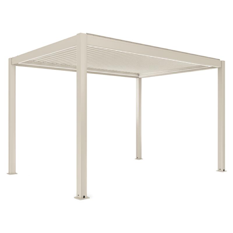 Pérgola bioclimática 4x3 m autoportante motorizada en aluminio crema con iluminación LED