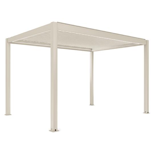 Pérgola bioclimática 4x3 m autoportante motorizada en aluminio crema con iluminación LED