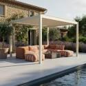 Pérgola bioclimática 4x3 m autoportante motorizada en aluminio crema con iluminación LED