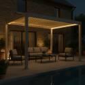 Pérgola bioclimática 4x3 m autoportante motorizada en aluminio crema con iluminación LED con toldo