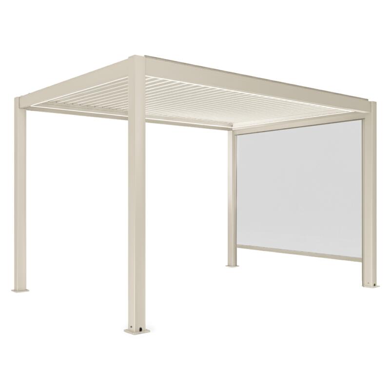 Pérgola bioclimática 4x3 m autoportante motorizada en aluminio crema con iluminación LED con toldo