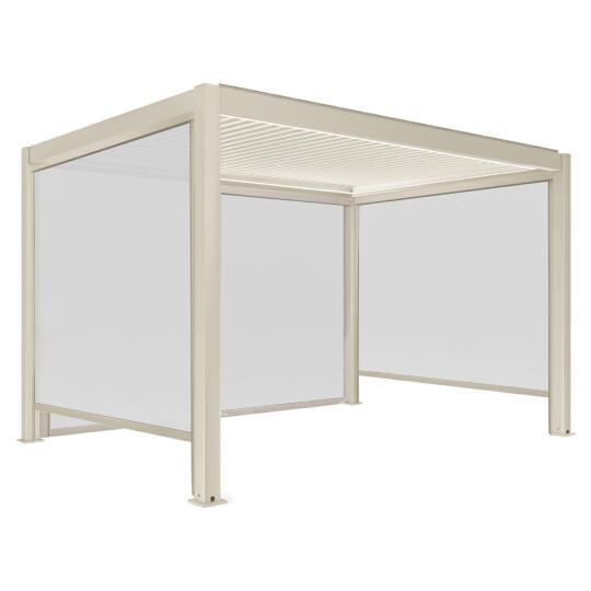 Pérgola bioclimática 4x3 m autoportante motorizada en aluminio crema con iluminación LED con toldo