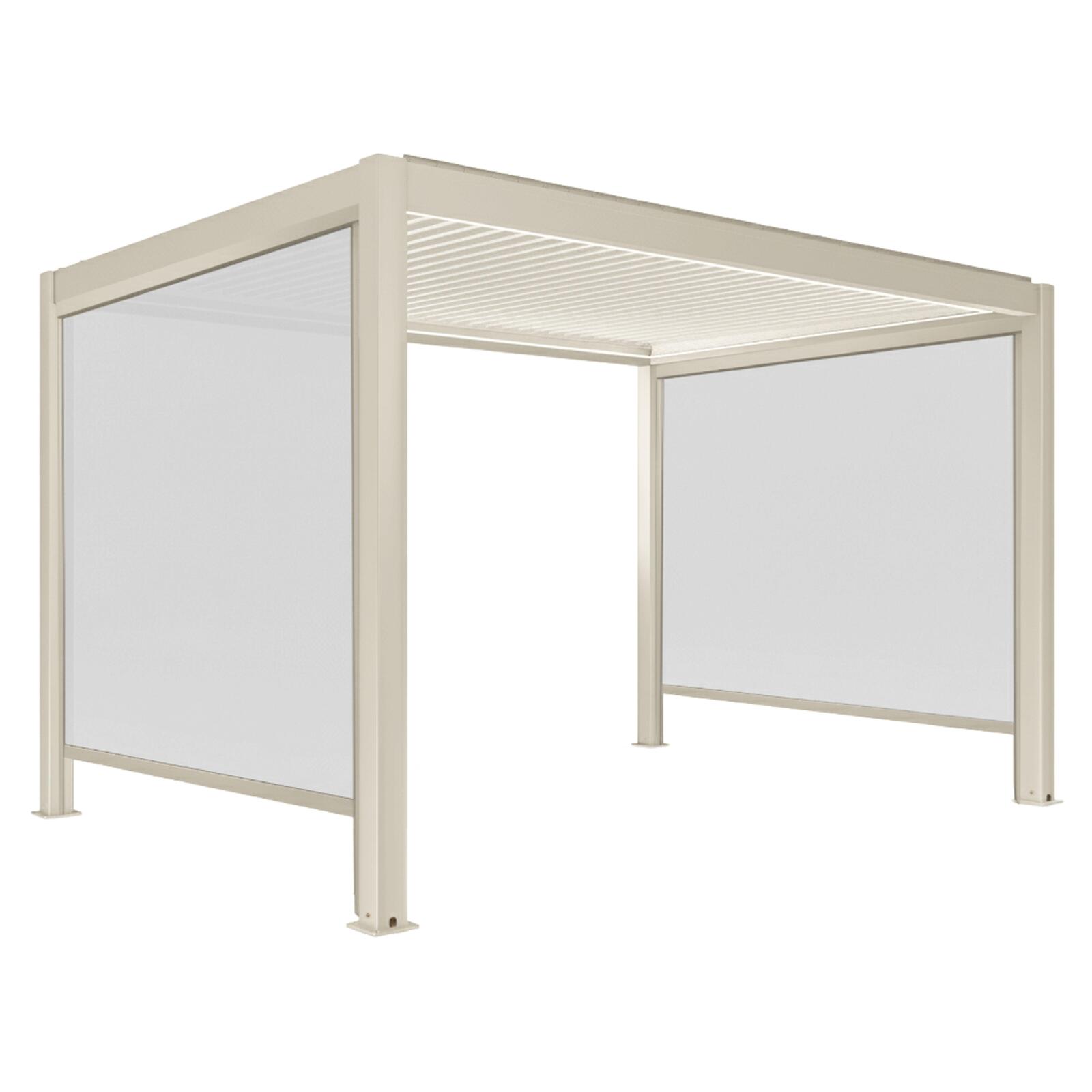 Pérgola bioclimática 4x3 m autoportante motorizada en aluminio crema con iluminación LED con toldo