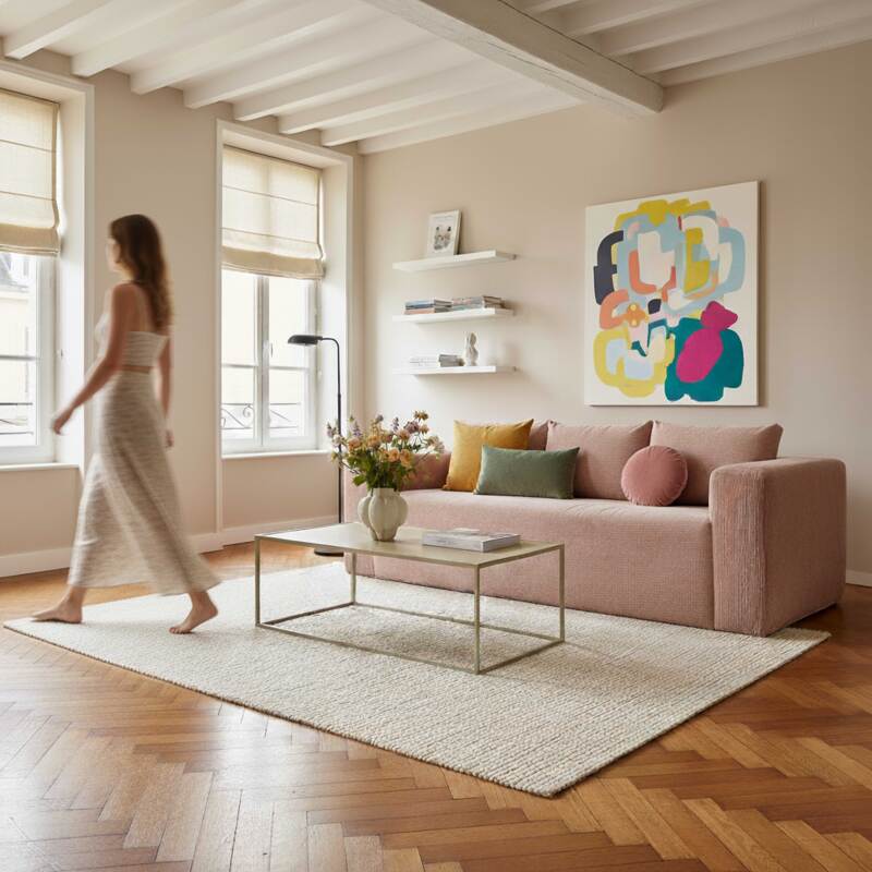 Sofá de 3 plazas en tejido acanalado con cojínes