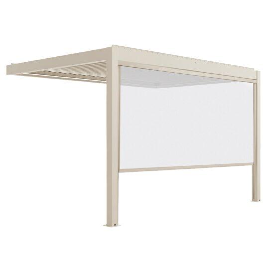 Pérgola bioclimática 4x3 m adosada motorizada en aluminio crema con iluminación LED y con toldo | Oviala