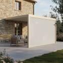 Pérgola bioclimática 4x3 m adosada motorizada en aluminio crema con iluminación LED y con toldo - Lifestyle