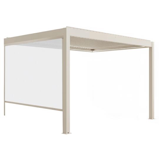 Pérgola bioclimática 4x3 m adosada motorizada en aluminio crema con iluminación LED y con toldo | Oviala