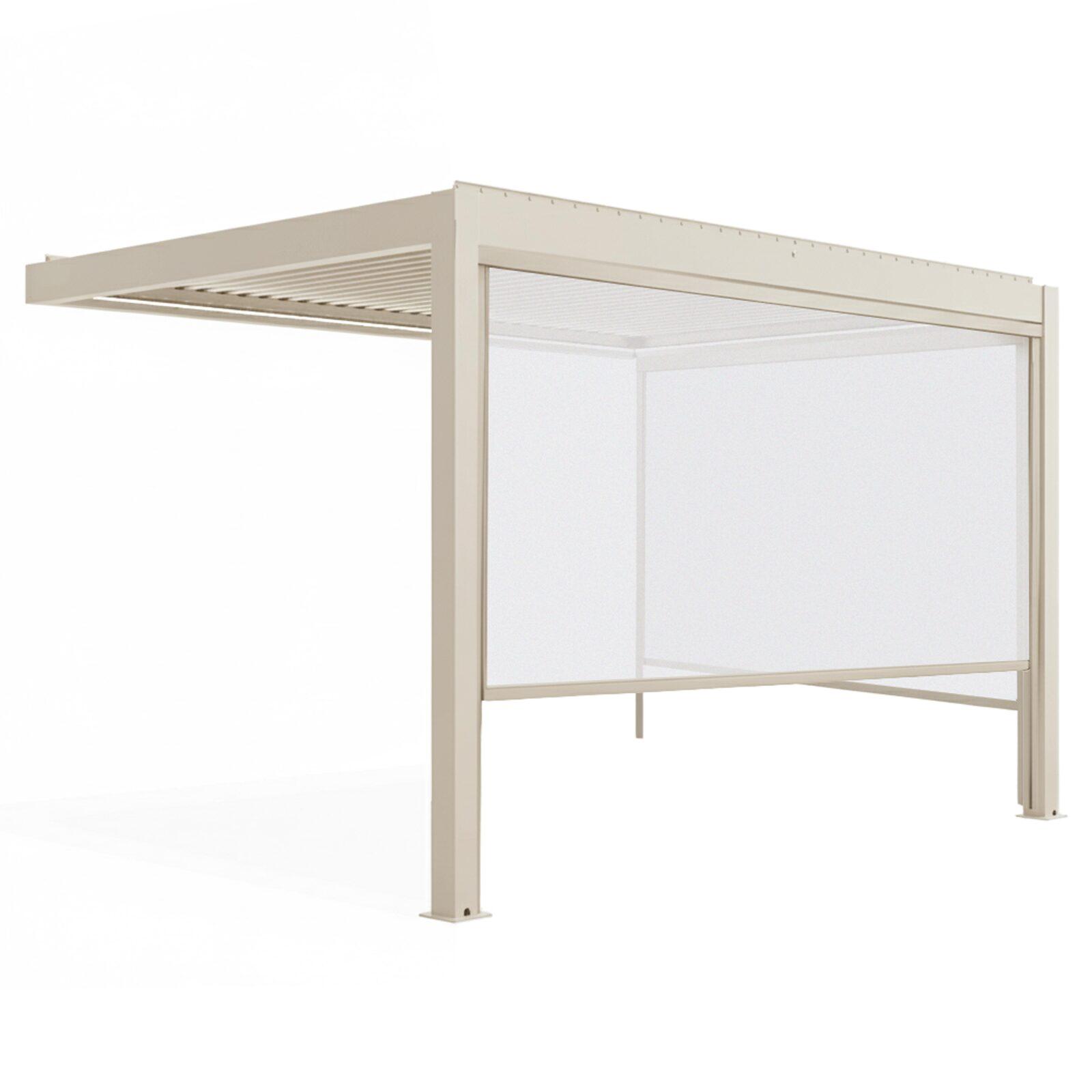 Pérgola bioclimática 4x3 m adosada motorizada en aluminio crema con iluminación LED y con toldo