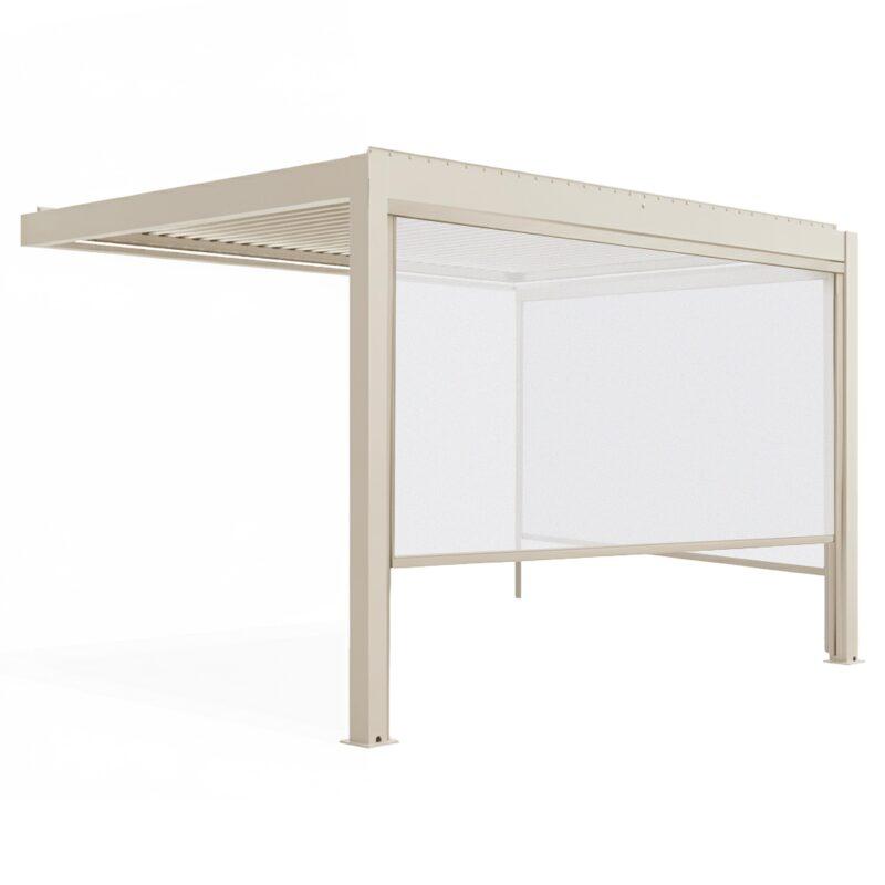 Pérgola bioclimática 4x3 m adosada motorizada en aluminio crema con iluminación LED y con toldo