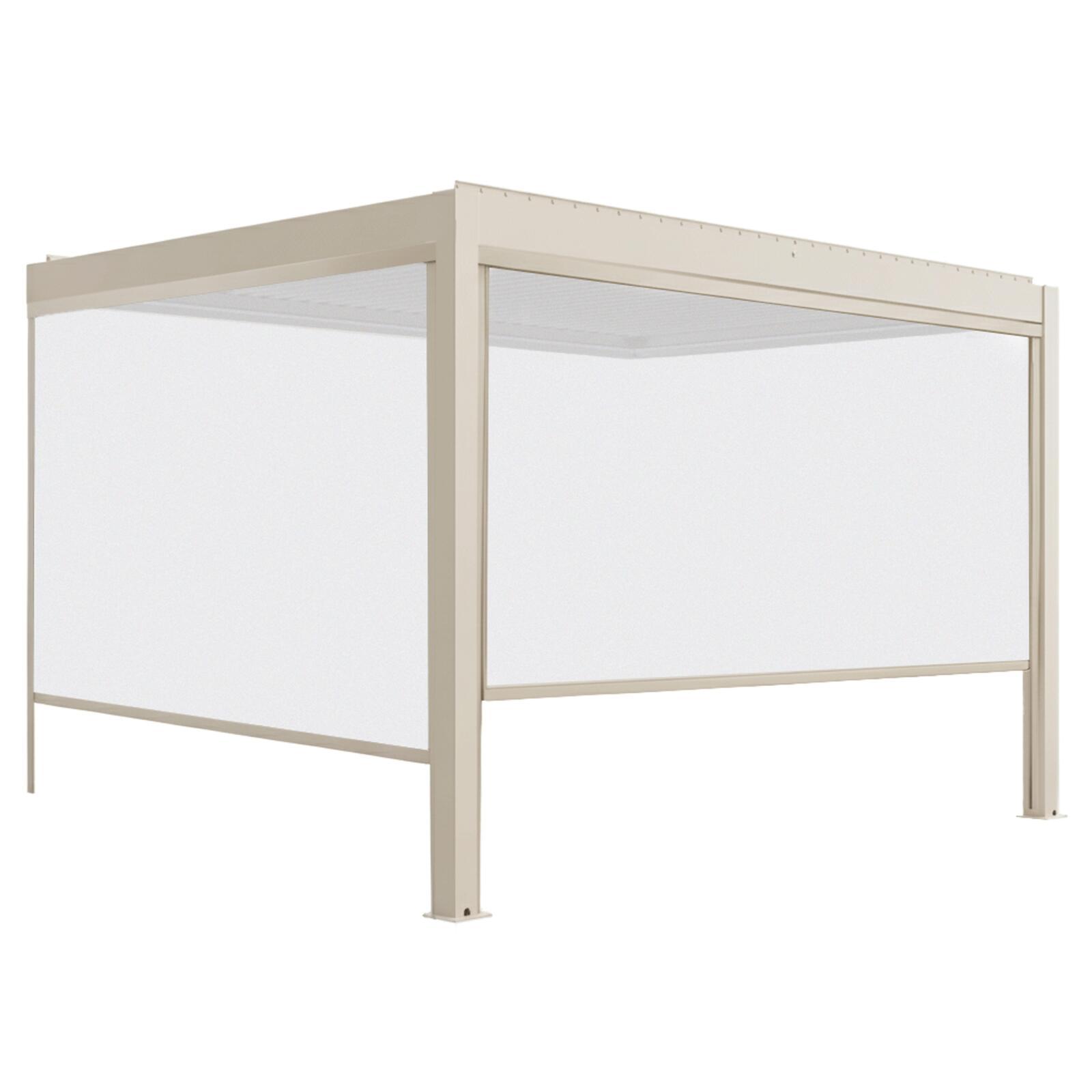 Pérgola bioclimática 4x3 m adosada motorizada en aluminio crema con iluminación LED y con toldo