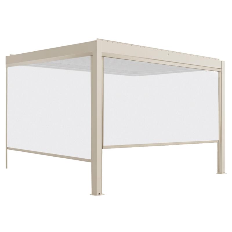 Pérgola bioclimática 4x3 m adosada motorizada en aluminio crema con iluminación LED y con toldo