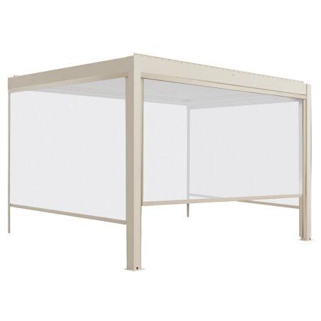 Pérgola bioclimática 4x3 m adosada motorizada en aluminio crema con iluminación LED y con toldo