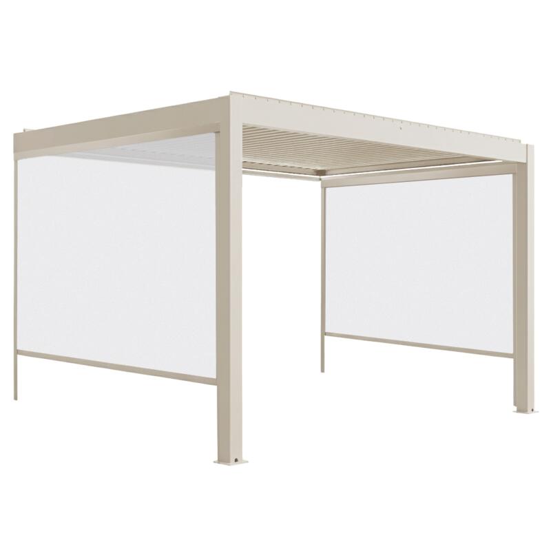Pérgola bioclimática 4x3 m adosada motorizada en aluminio crema con iluminación LED y con toldo