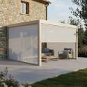Pérgola bioclimática 4x3 m adosada motorizada en aluminio crema con iluminación LED y con toldo - Lifestyle