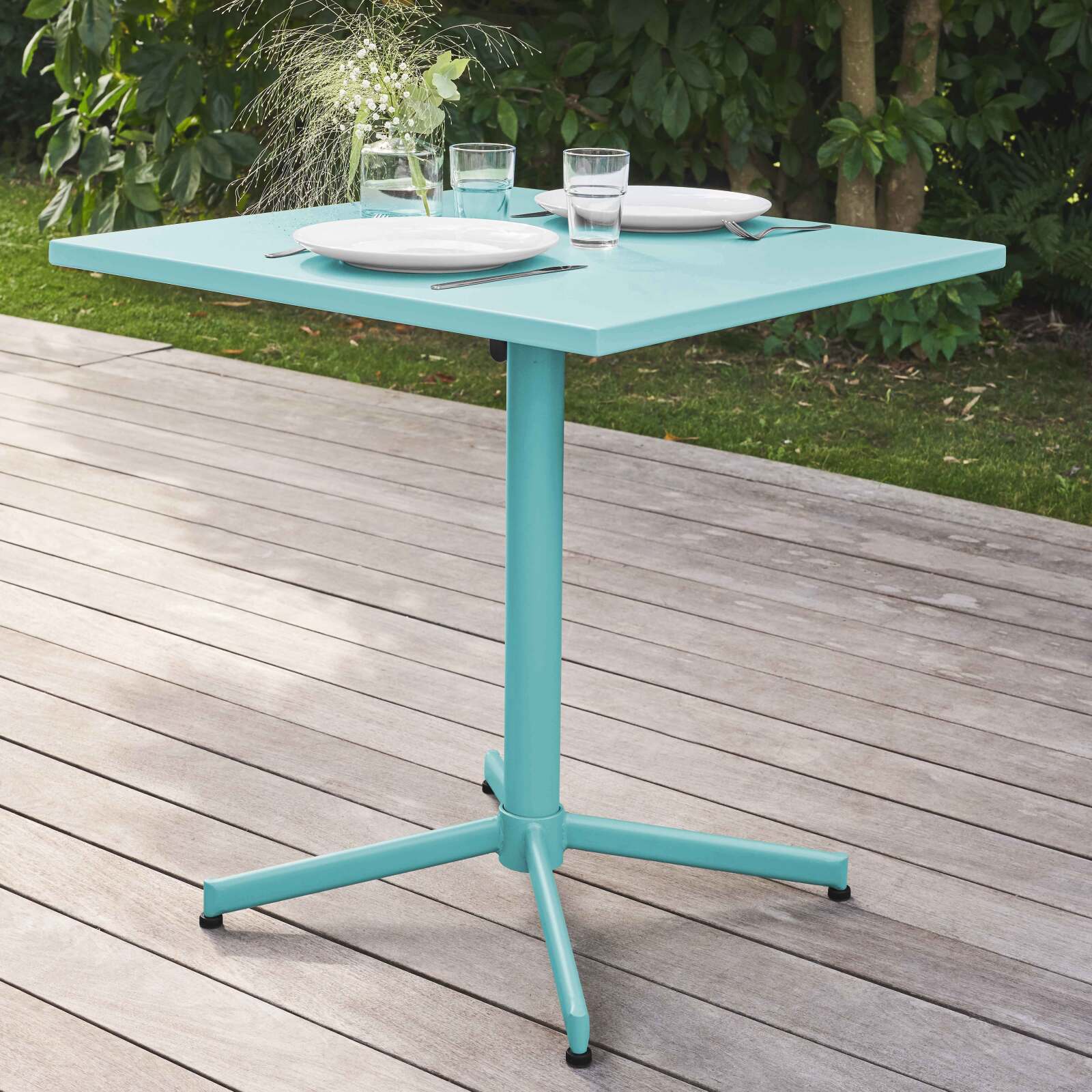 Mesa de jardín cuadrada de metal reclinable 4 personas 70x70 cm
