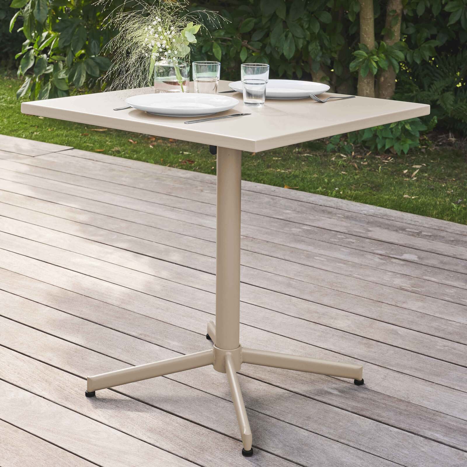 Mesa de jardín cuadrada de metal reclinable 4 personas 70x70 cm