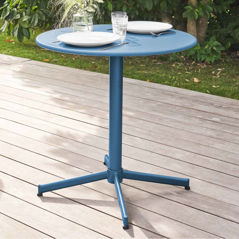 Mesa de jardín bistró redonda de metal reclinable 4 personas Ø70x72 cm 