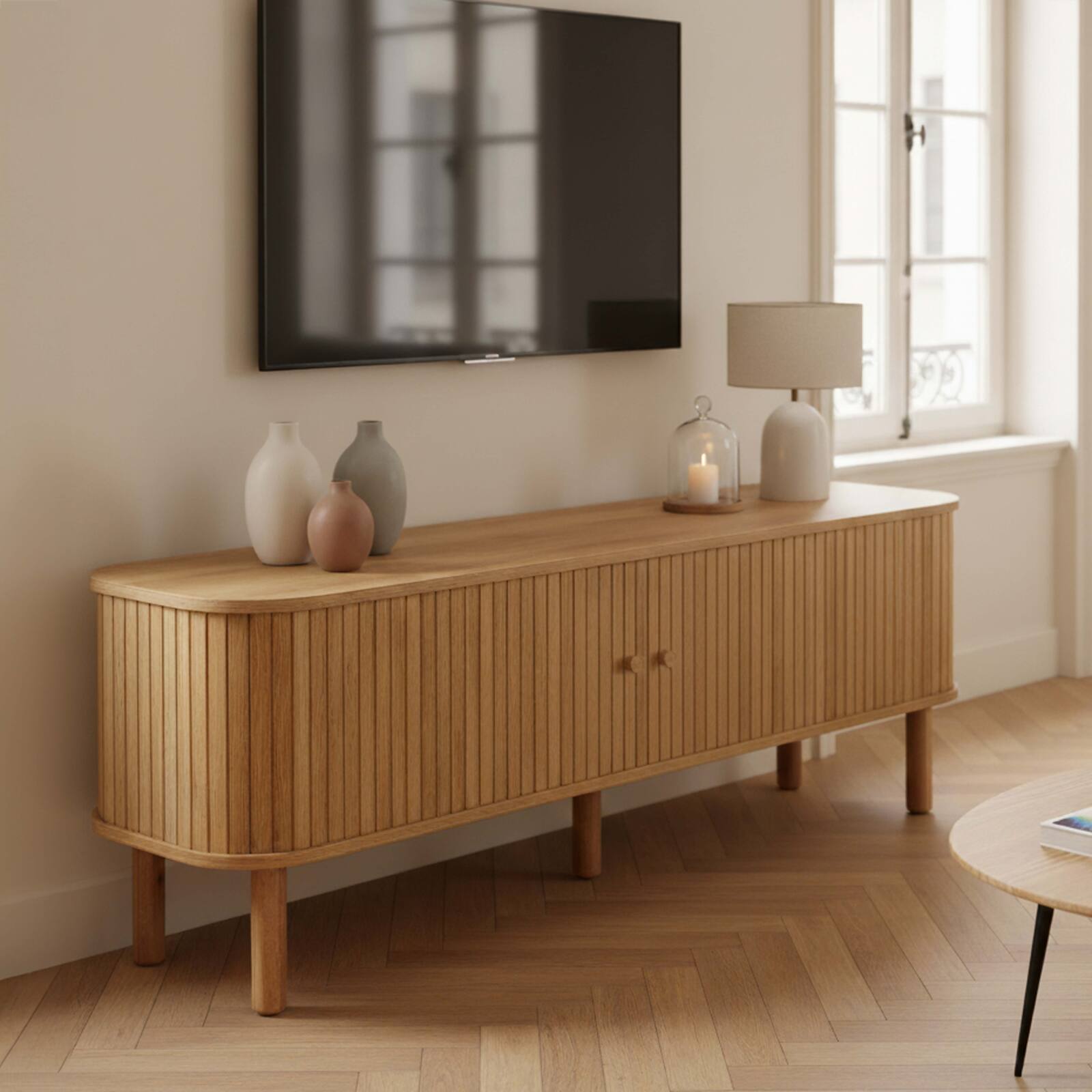 Mueble TV de efecto madera 150 cm estilo escandinavo
