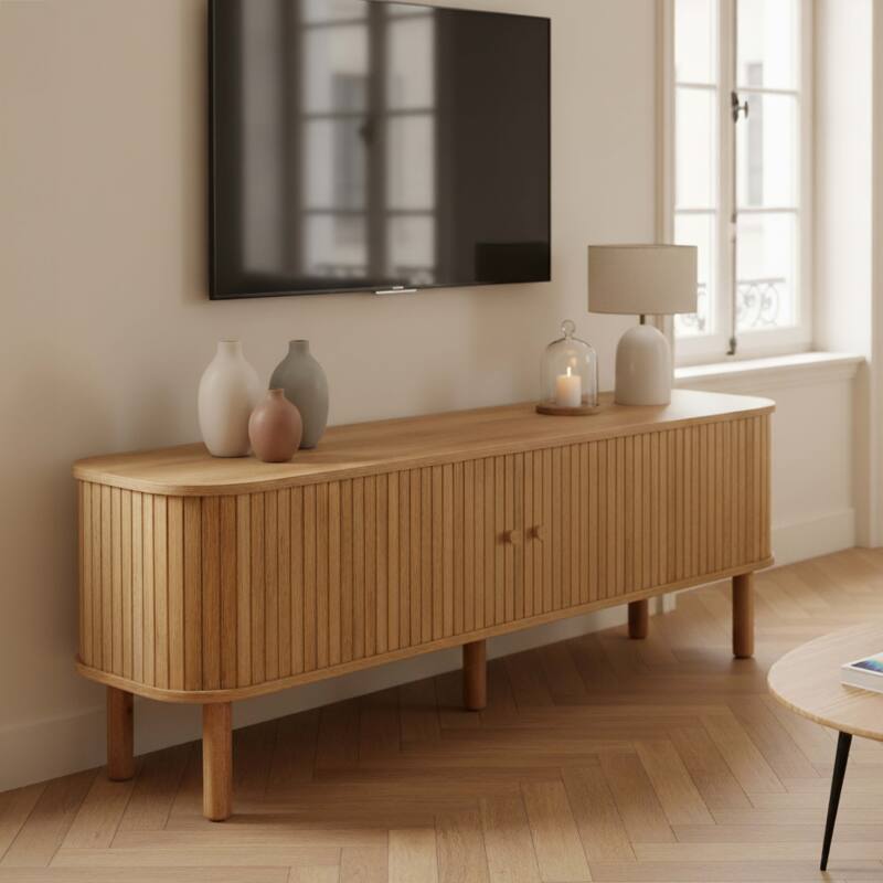 Mueble TV de efecto madera 150 cm estilo escandinavo (6/7)