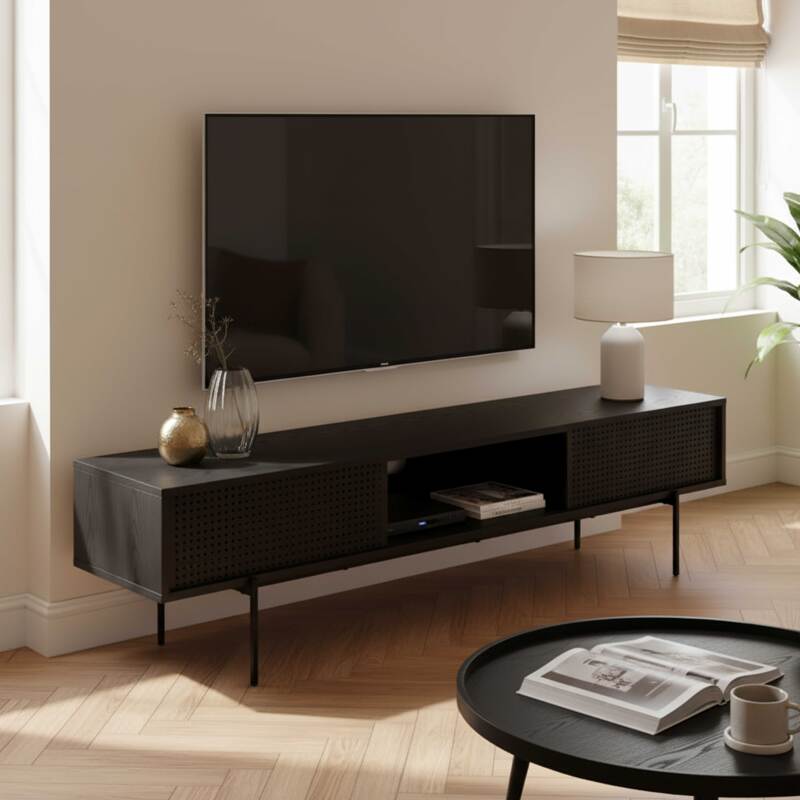 Mueble TV negro de efecto madera 180 cm