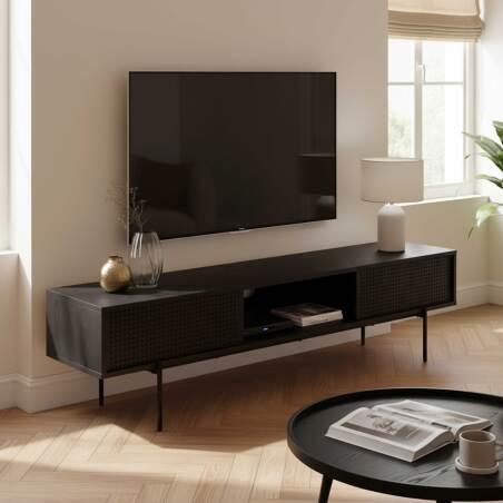 Mueble TV negro de efecto madera 180 cm