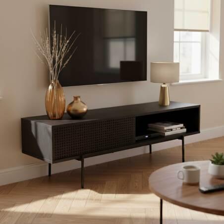 Mueble TV negro de efecto madera 140 cm