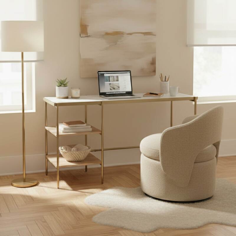 Escritorio con estantes de mármol y madera de mango