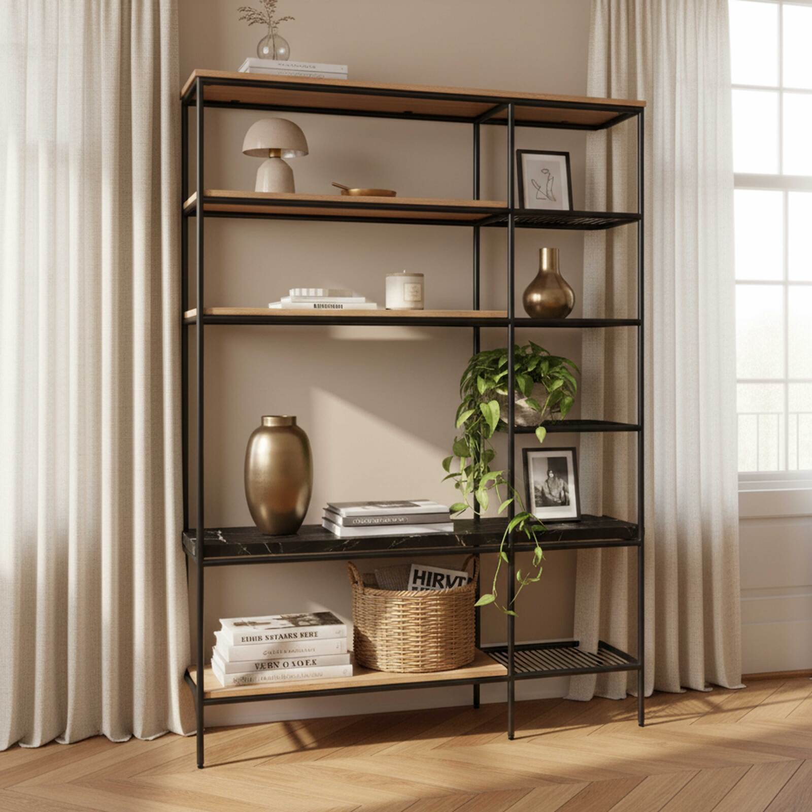 Librería de mármol y metal de 162 x 109 cm