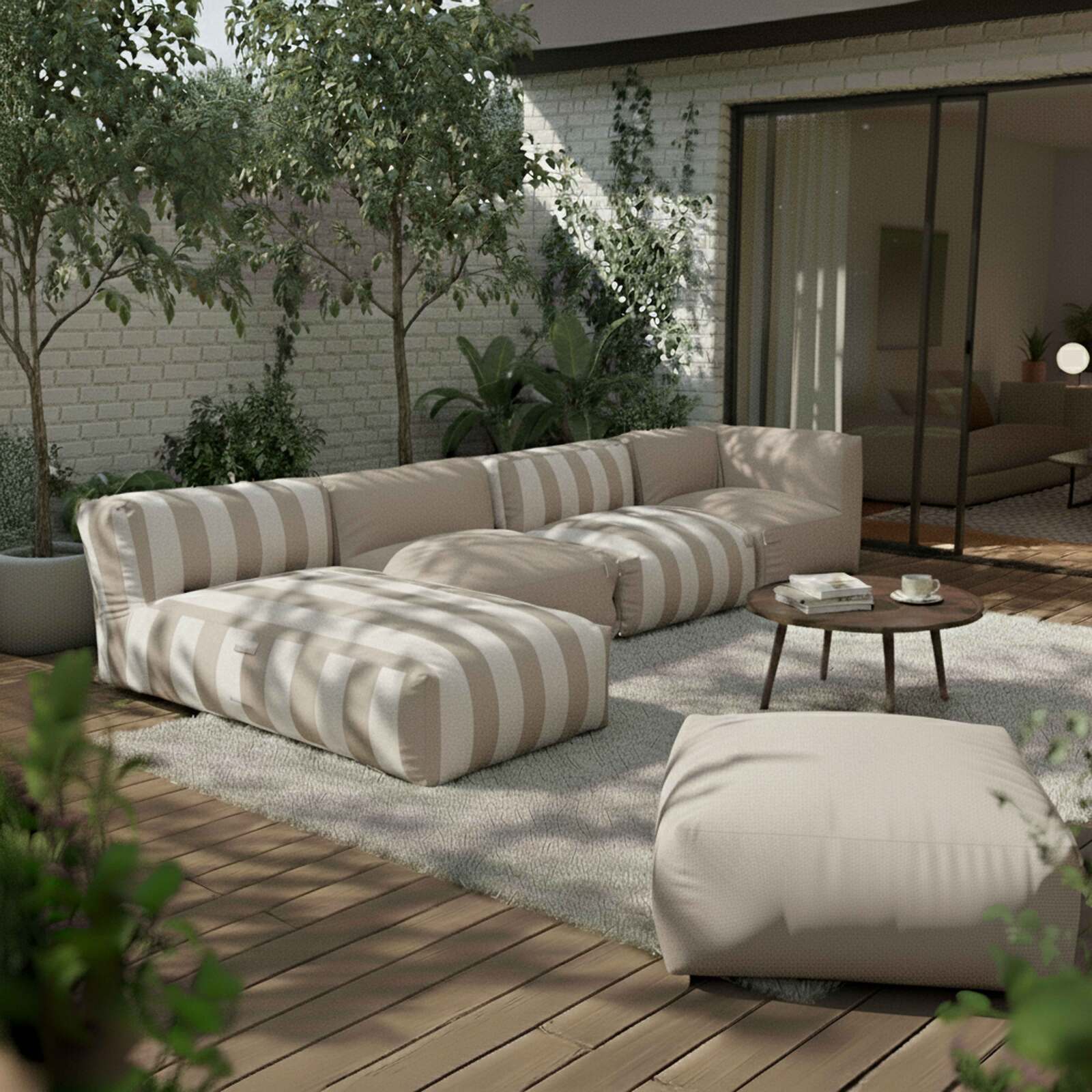Chaise longue a rayas para sofá modular de exterior