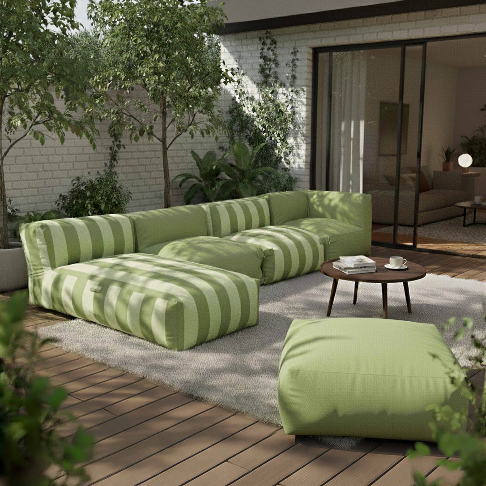 Chaise longue a rayas para sofá modular de exterior
