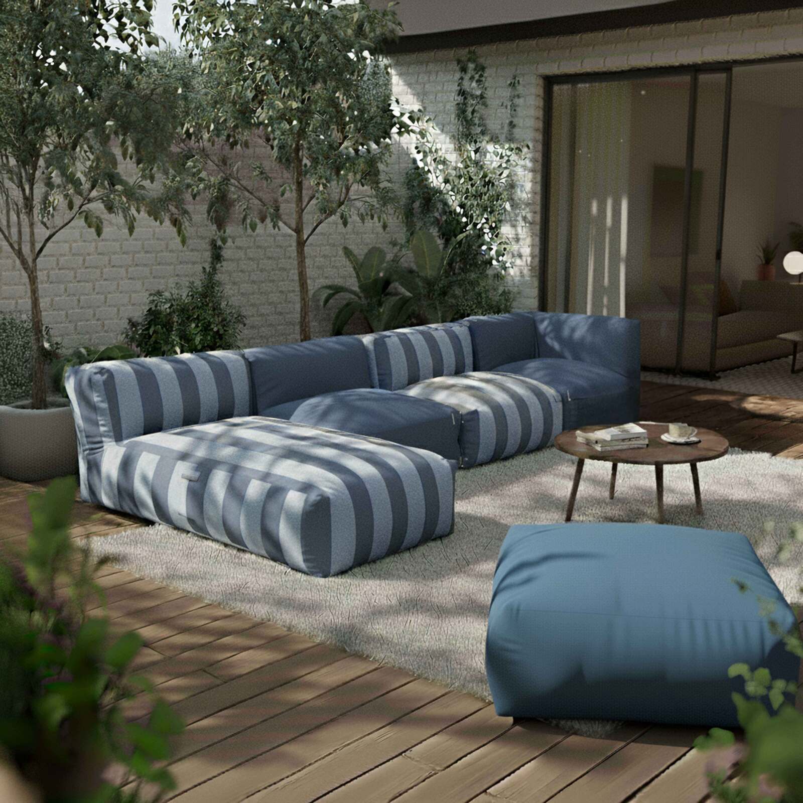 Chaise longue a rayas para sofá modular de exterior
