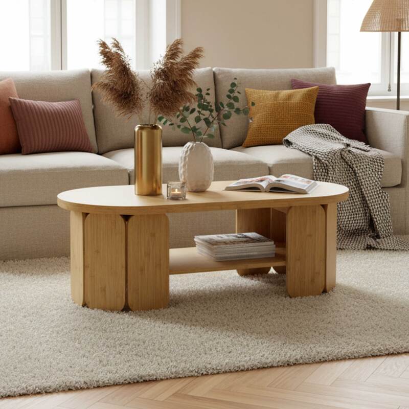 Mesa de centro aspecto natural ovalada 110x50 cm