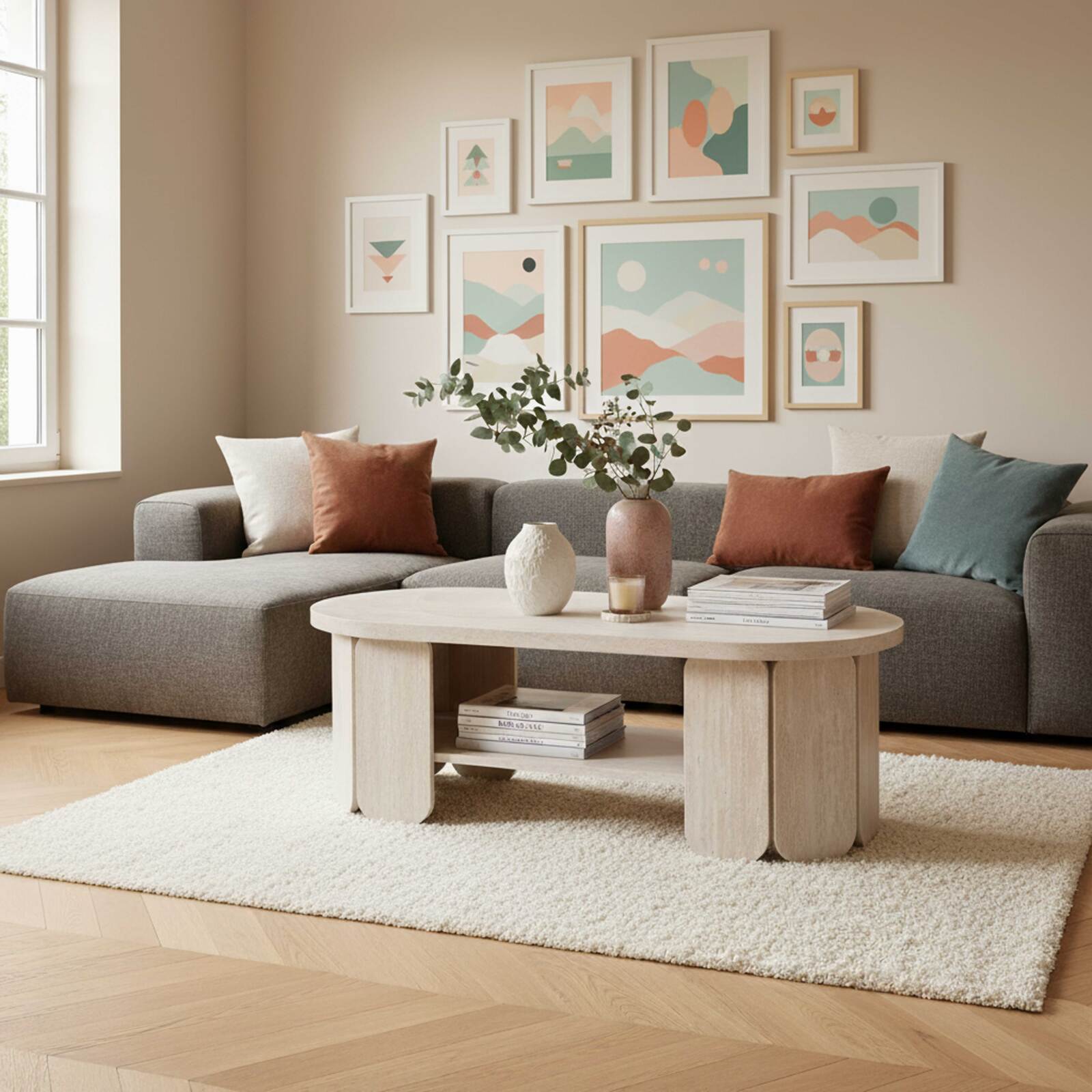 Mesa de centro aspecto natural ovalada 110x50 cm