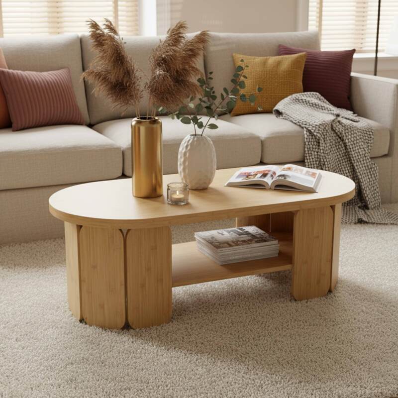 Mesa de centro aspecto natural ovalada 110x50 cm (2/6)