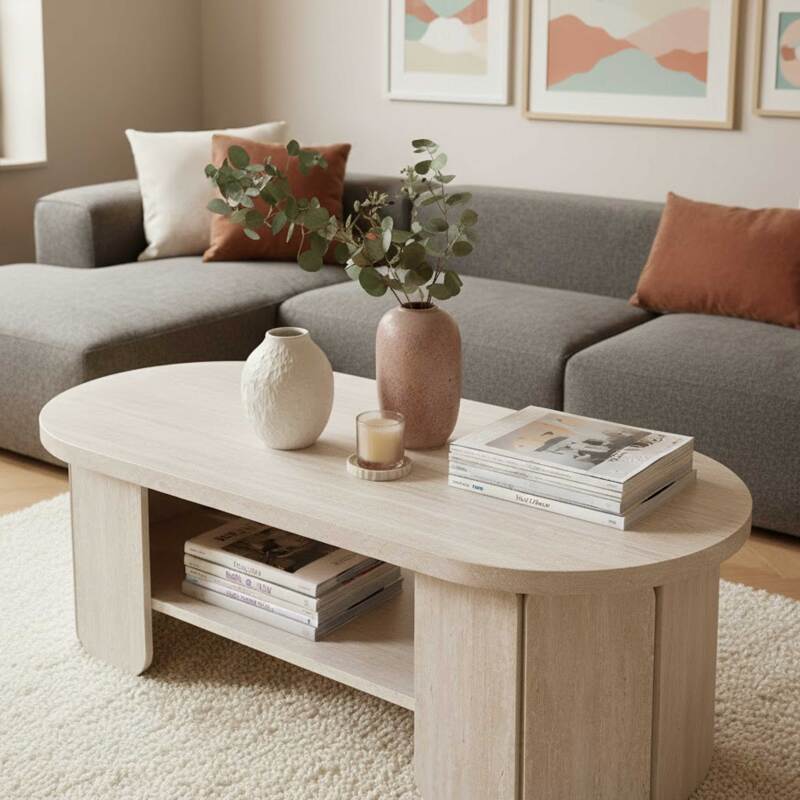 Mesa de centro aspecto natural ovalada 110x50 cm (2/6)