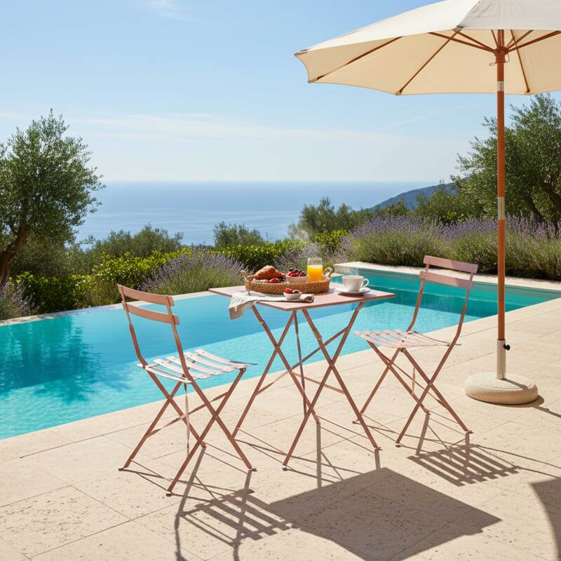 Mesa de jardín bistró cuadrada plegable de metal 2 personas 60x60 cm (3/5)